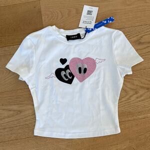 Cider - In Your Area Heart Baby Tee in White Pink & Black